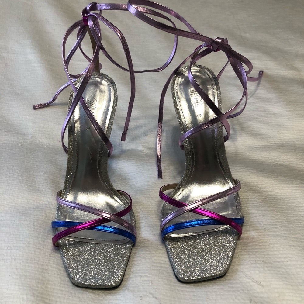 Zara blue collection multicolor heels